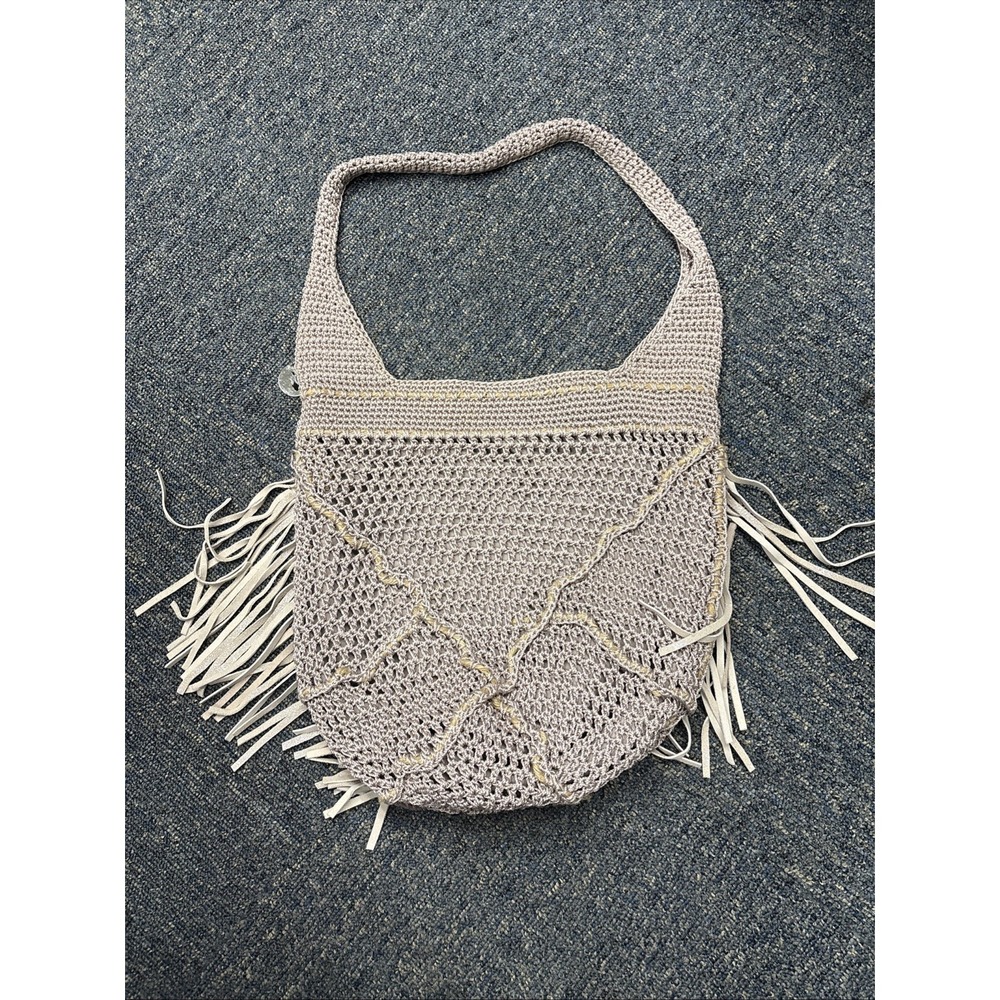 THE SAK Back to Bali Ltd Edition Lavendar Crochet w/Leather Fringe Shoulder Hobo - Picture 2 of 8